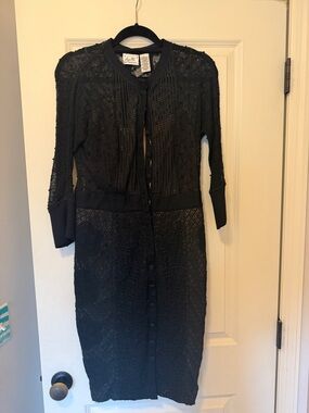 Byron Lars Black Textured Knit Midi Dress